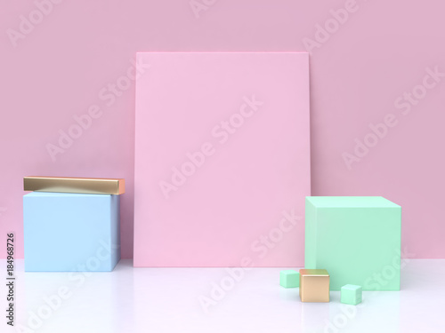 blank square pink blue green pastel abstract geometric background 3d rendering © NARUEDOL