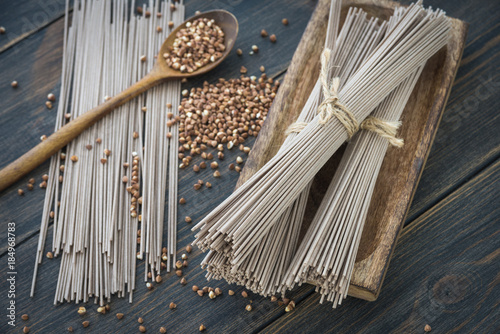 Dried raw japan soba noodle stick photo