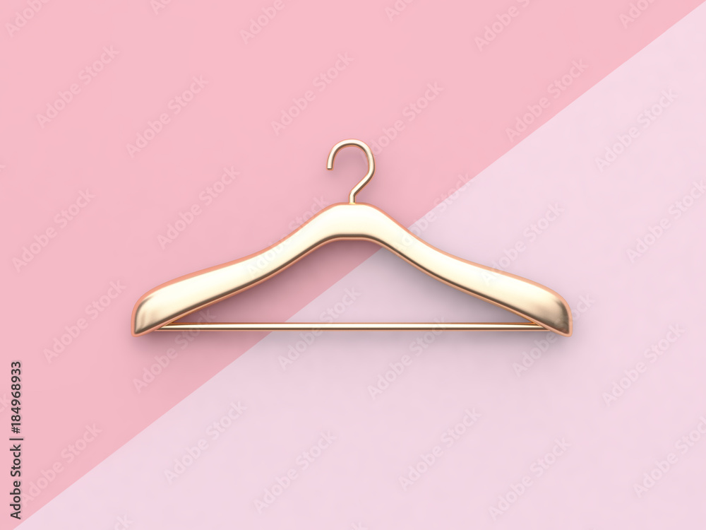 pink background gold cloth hanger 3d rendering - obrazy, fototapety, plakaty 