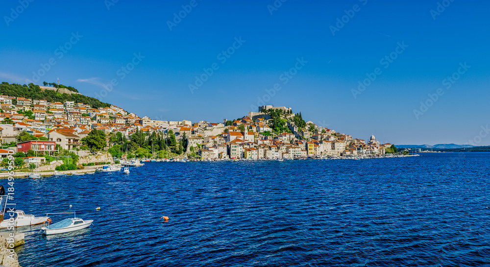 Panoramic view of the old city center of the Sibenik Croatia