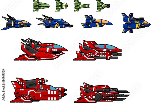 Collection of various space ships for side scrolling space shooter video games