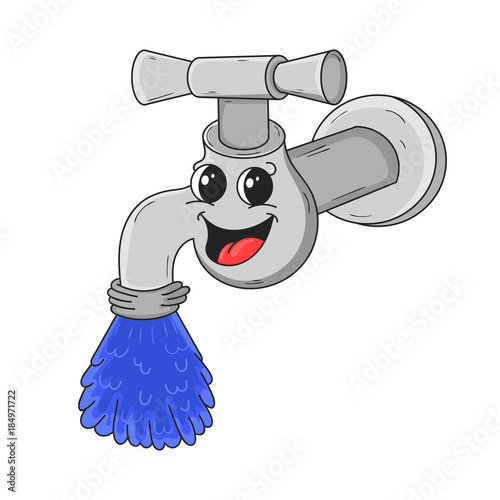funny cartoon water faucet, vector illustration
