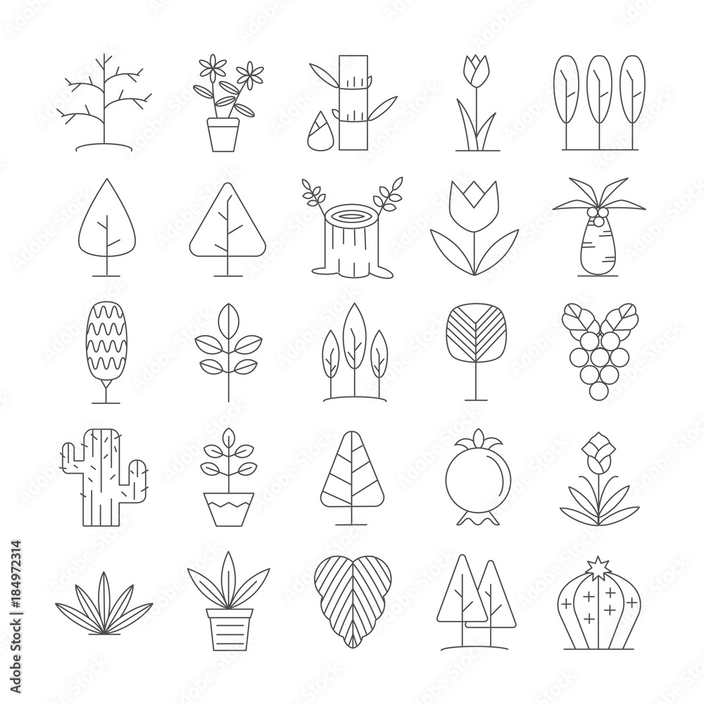 Tree and plant icons set. Tree and plant icons set.
