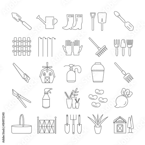 Gardening and garden tools icons set