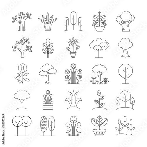 Tree and plant icons set.