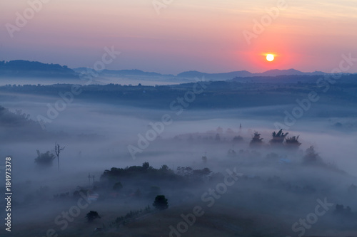 fog in morning sunrise and road at Khao Takhian Ngo View Point at Khao-kho Phetchabun,Thailand