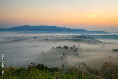 fog in morning sunrise and road at Khao Takhian Ngo View Point at Khao-kho Phetchabun Thailand