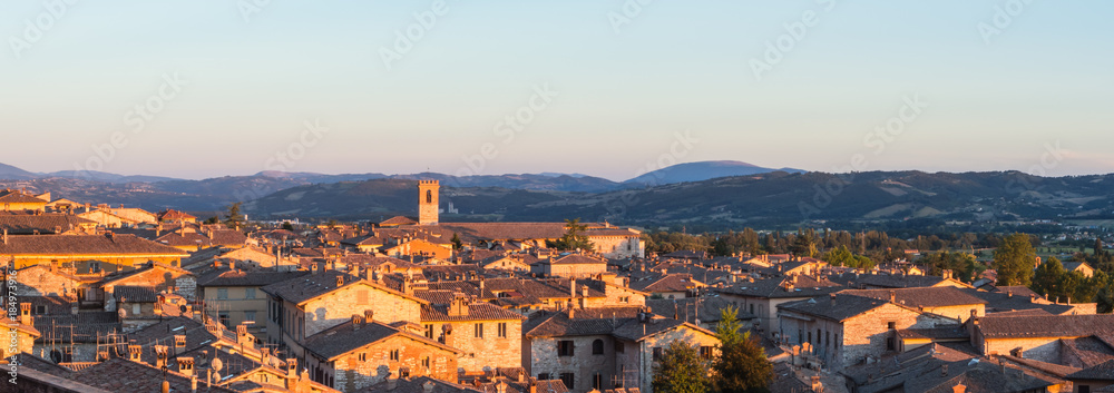 Gubbio, one of the most beautiful small town in Italy. Aerial view of the village