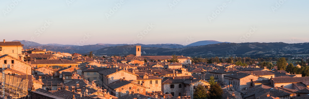 Gubbio, one of the most beautiful small town in Italy. Aerial view of the village