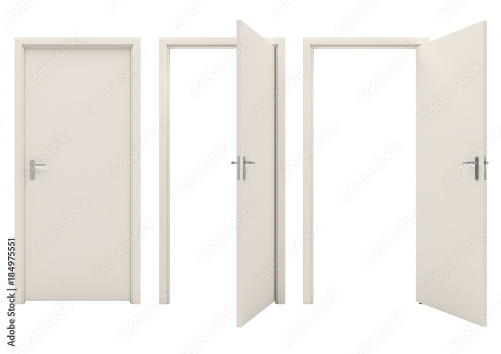 Open white door isolated on a white background