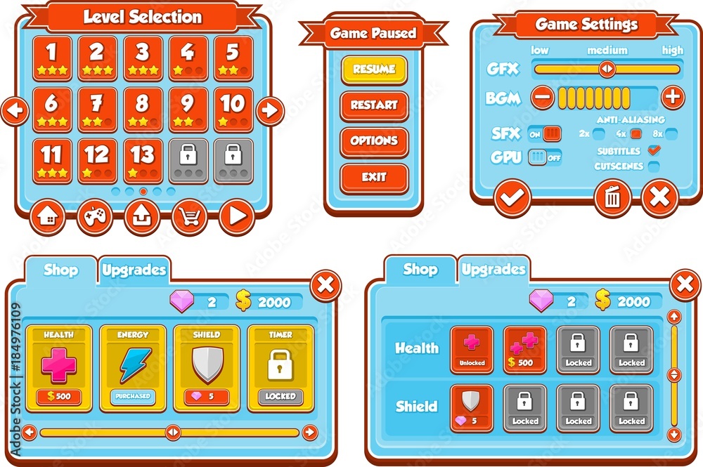 Blue and Red Video Game UI Set