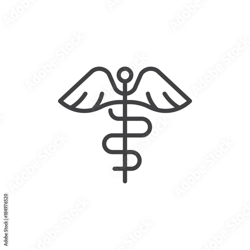 Caduceus line icon, outline vector sign, linear style pictogram isolated on white. Medical symbol, logo illustration. Editable stroke