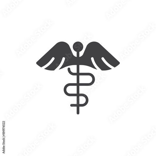 Caduceus icon vector, filled flat sign, solid pictogram isolated on white. Medical symbol, logo illustration.