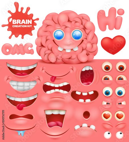 Brain cartoon character creation set. Do it yourself collection