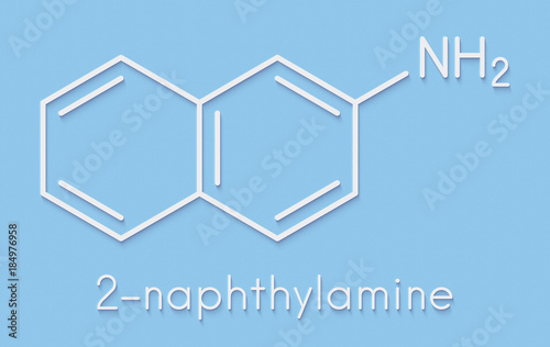 2-naphthylamine carcinogen molecule. Sources include cigarette smoke. May play a role in development of bladder cancer. Skeletal formula. photo