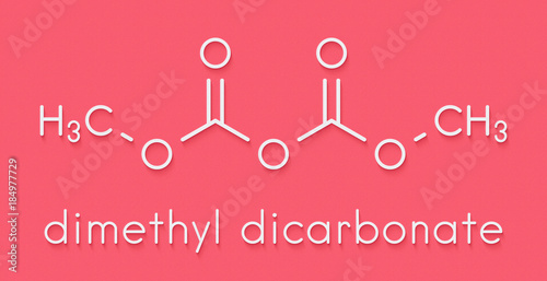 Dimethyl dicarbonate (DMDC) beverage preservative molecule. Additive added to wine, sport beverages, iced tea, etc.  Skeletal formula. photo