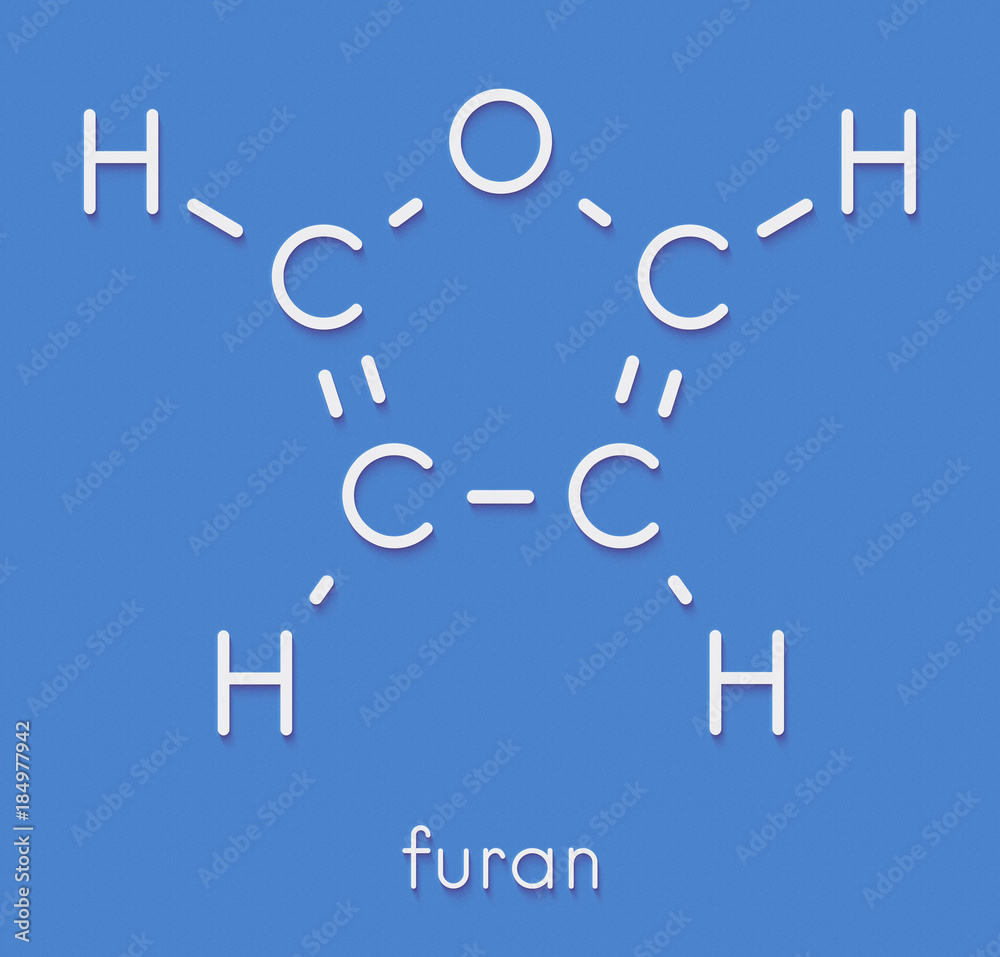 Furan heterocyclic aromatic molecule. Skeletal formula.
