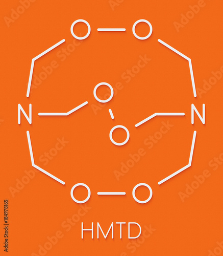 Hexamethylene triperoxide diamine (HMTD) explosive molecule. Skeletal formula. photo