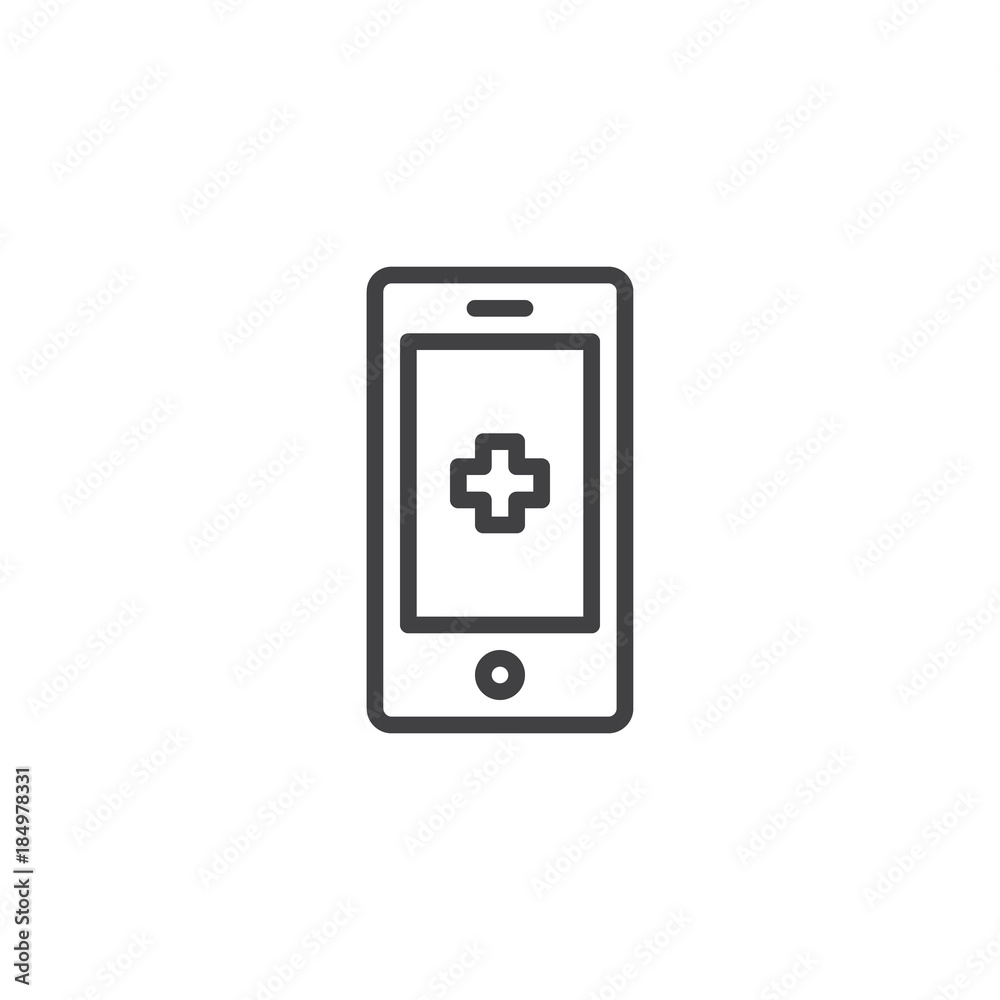 Medical phone line icon, outline vector sign, linear style pictogram isolated on white. Mobile medicine symbol, logo illustration. Editable stroke Medical phone line icon, outline vector sign, linear style pictogram isolated on white. Mobile medicine symbol, logo illustration. Editable stroke