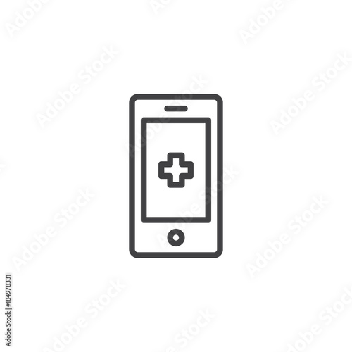 Medical phone line icon, outline vector sign, linear style pictogram isolated on white. Mobile medicine symbol, logo illustration. Editable stroke