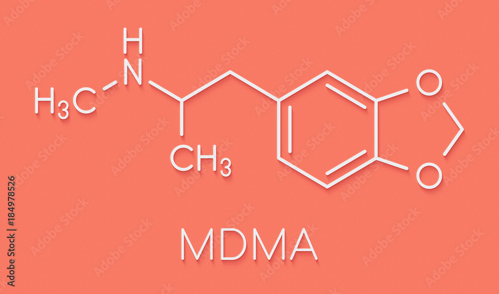 MDMA (XTC, E, ecstasy) party drug molecule. Full chemical name is 3,4
