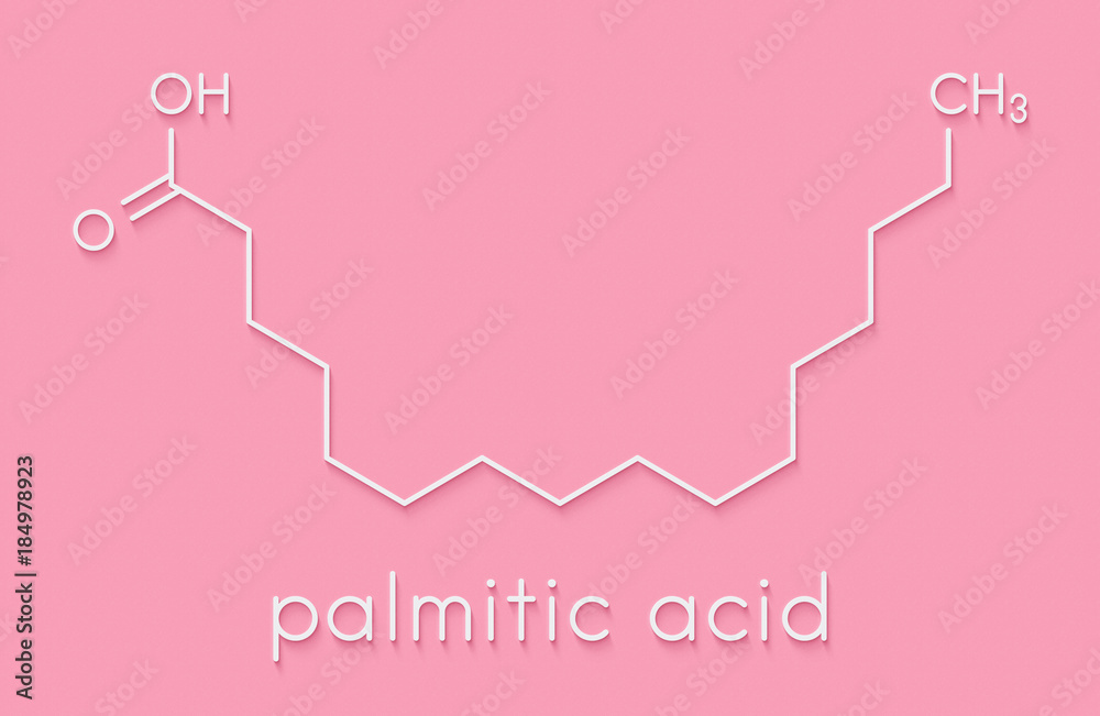 Palmitic (hexadecanoic) acid saturated fatty acid molecule. Skeletal formula. Stock Illustration