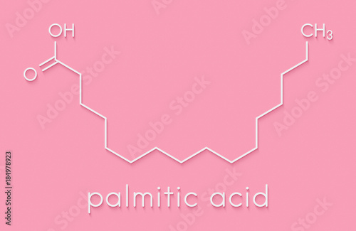 Palmitic (hexadecanoic) acid saturated fatty acid molecule. Skeletal formula. photo