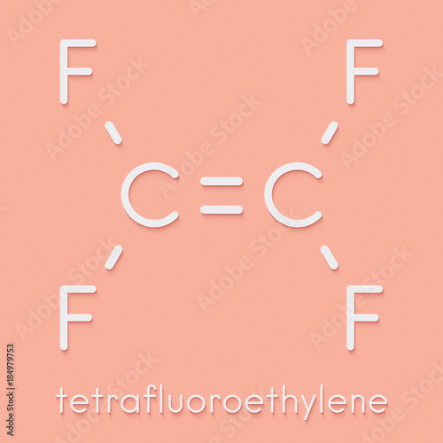 Tetrafluoroethylene (TFE), polytetrafluoroethylene (PTFE) polymer building block. PTFE is used in non-stick coating for cookware and as a lubricant. Skeletal formula. photo