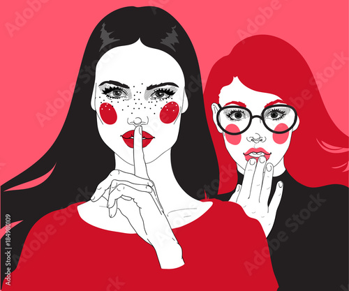 vector two girls: brunette and red, female certificates, gossip