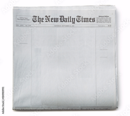 Fake Newspaper Front Blank with Fake Publication Title