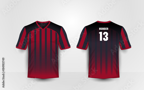  Red and black stripe pattern sport football kits, jersey, t-shirt design template