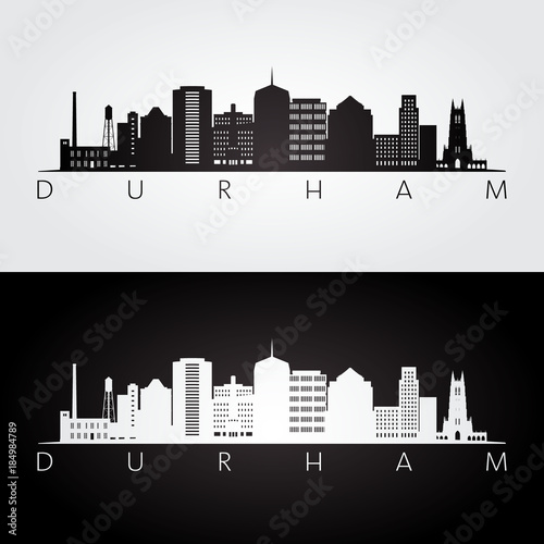Durham usa skyline and landmarks silhouette, black and white design, vector illustration. photo