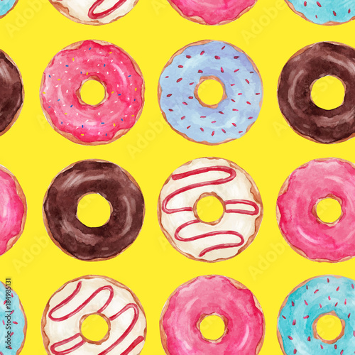 Watercolor tasty donuts vector pattern