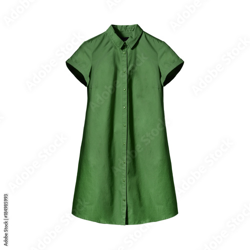 Green long woman`s shirt isolated on white background
