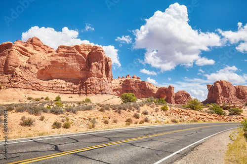 Scenic road, travel concept picture, Arches National Park in Utah, USA.