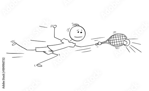 Vector Cartoon of Male Tennis Player Playing Returning