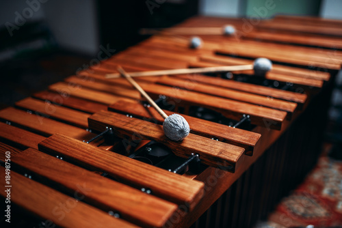 Foto Xylophone closeup, wooden percussion instrument