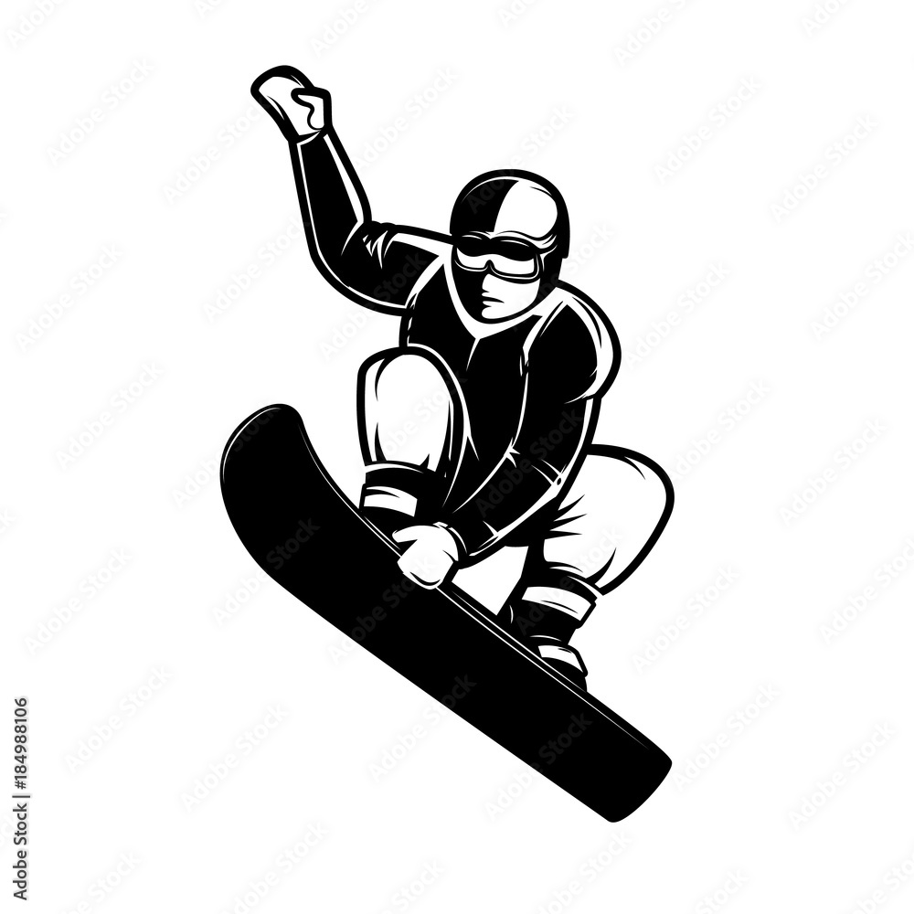 Snowboarder illustration isolated on white background. Design element for emblem, sign, label, poster.