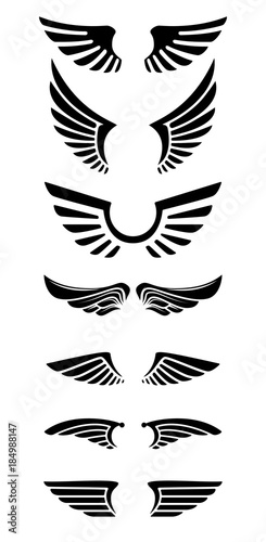 Set of wings icons. Design elements for logo, label, emblem, sign.