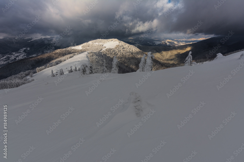 beautiful winter landscape in Carpathian mountains
