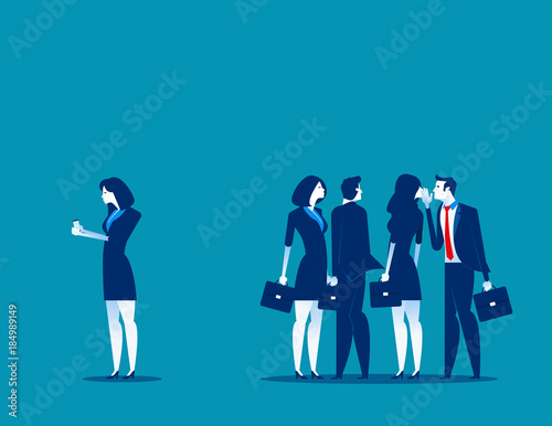 Society at work. Business person separated from the group of friends to using phone. Concept business vector illustration.