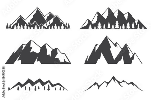 Set of mountains icons isolated on white background.