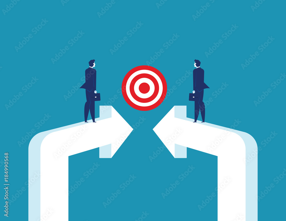 Targeted Together. Business partnership and target. Concept business vector illustration. Targeted Together. Business partnership and target. Concept business vector illustration.