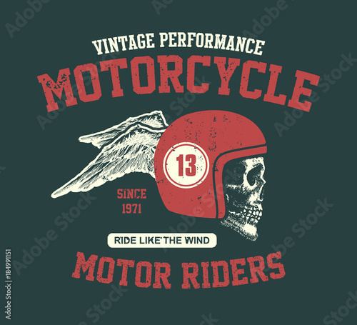 Motor skull. Vintage design biker.