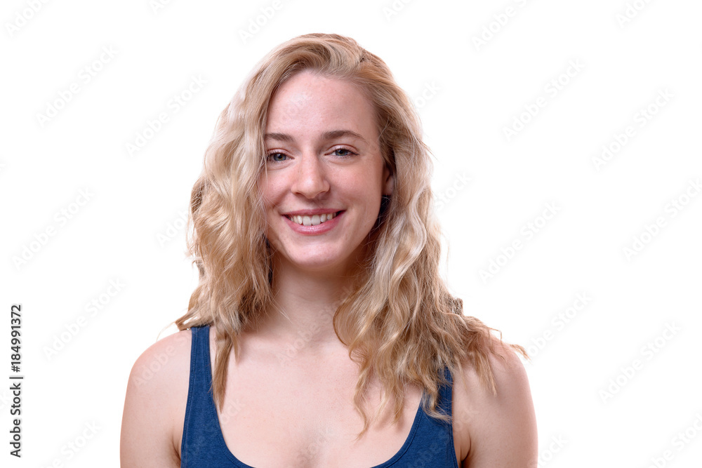 Portrait of a young woman with blond hair smiling Portrait of a young woman with blond hair smiling