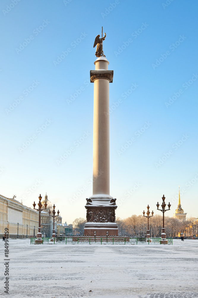 Alexandrine column on Palace square. Saint-Petersburg. Russia