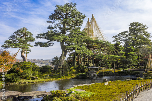 Yukitsuri (ropes for preserving trees) in Kenroku-en (Six Attributes Garden), one of the Three Great Gardens of Japan, located in Kanazawa, Ishikawa Prefecture