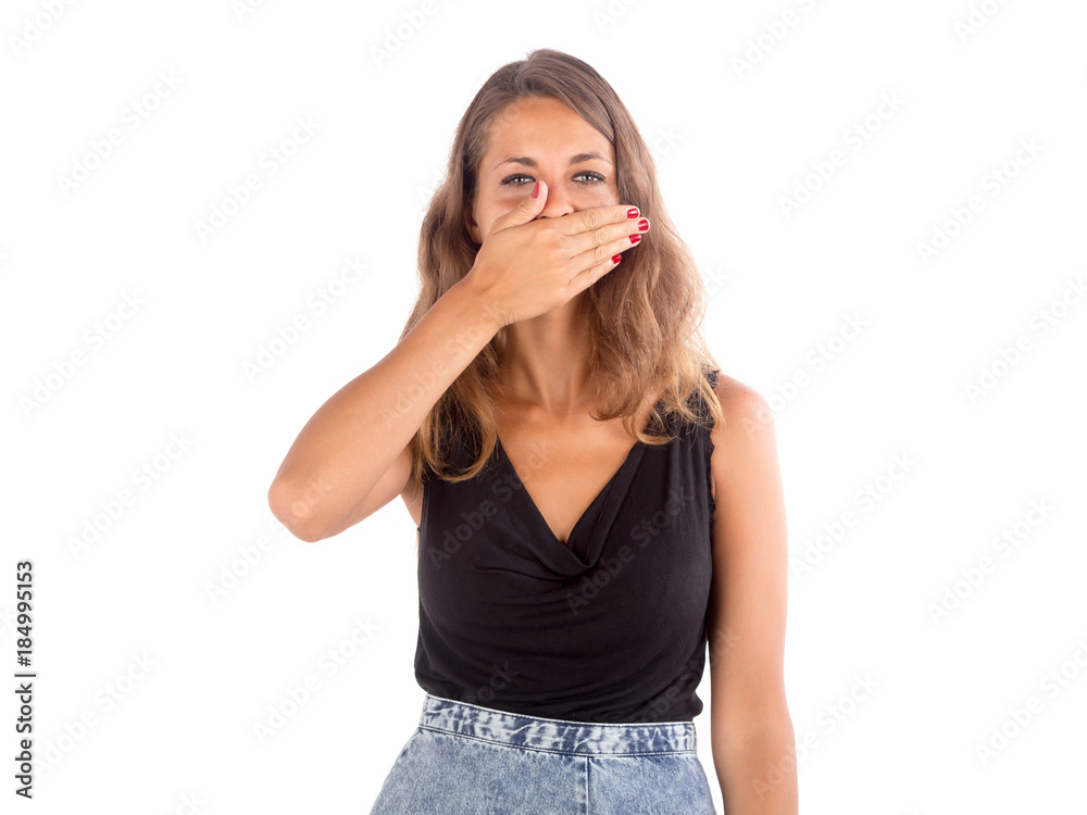 Sleepy beautiful girl, isolated photo with copy space. Sleepy beautiful girl, isolated photo with copy space.
