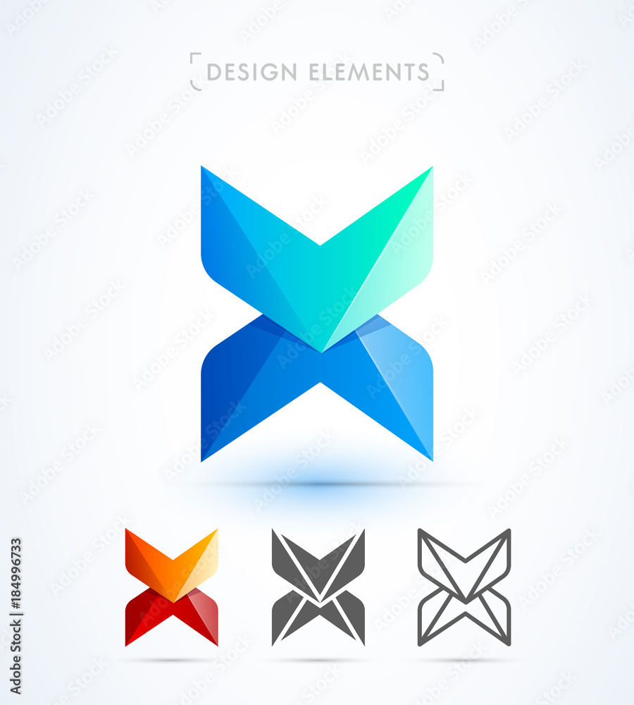 Vector abstract letter x logo design template. Origami, material design style. Crystal luxury icon Vector abstract letter x logo design template. Origami, material design style. Crystal luxury icon