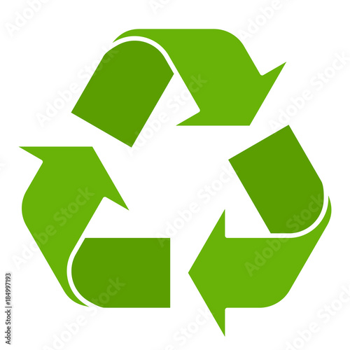 Vector illustration of green recycle symbol isolated on white background. Recycling sign in flat style.